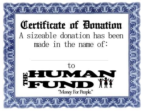 The Human Fund Printable Certificate